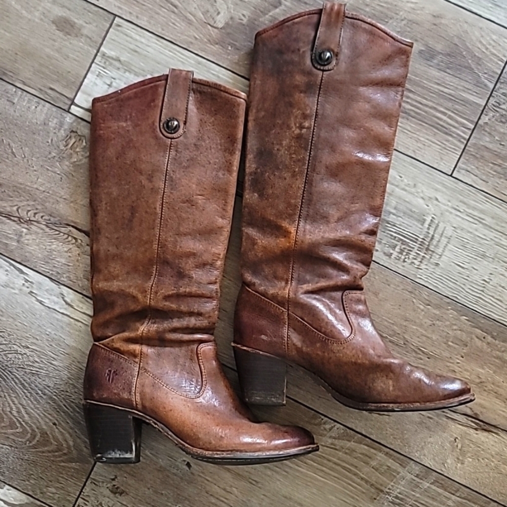 FRYE Jackie Womens Riding Boots Brown Leather Button Tall Western